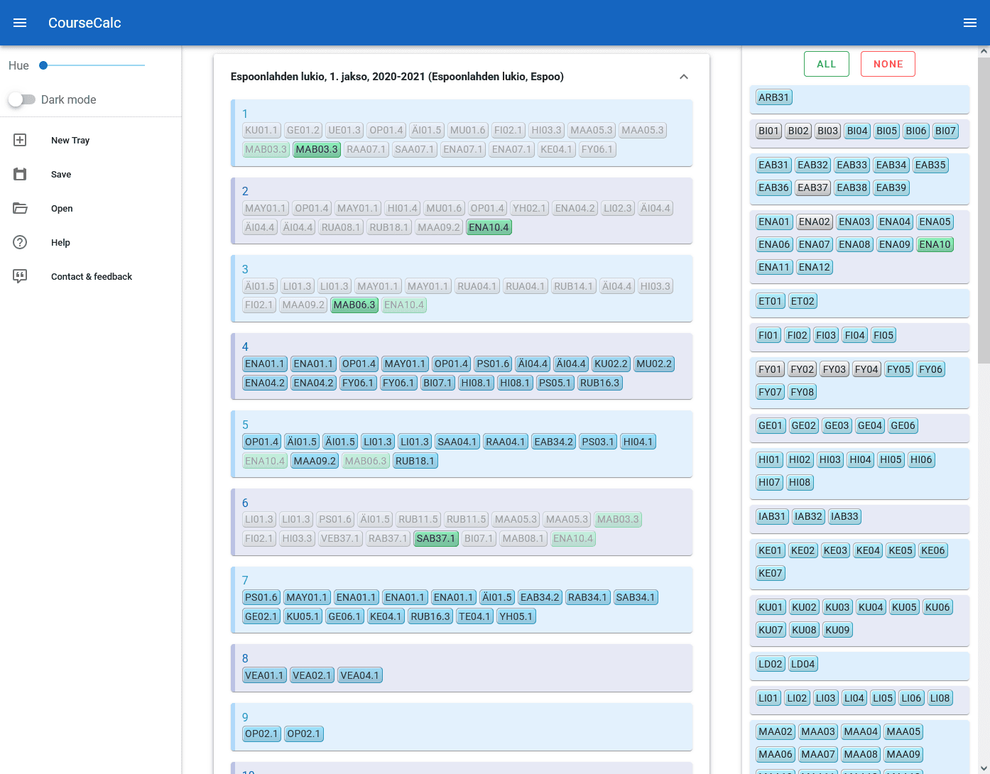 CourseCalc screenshot